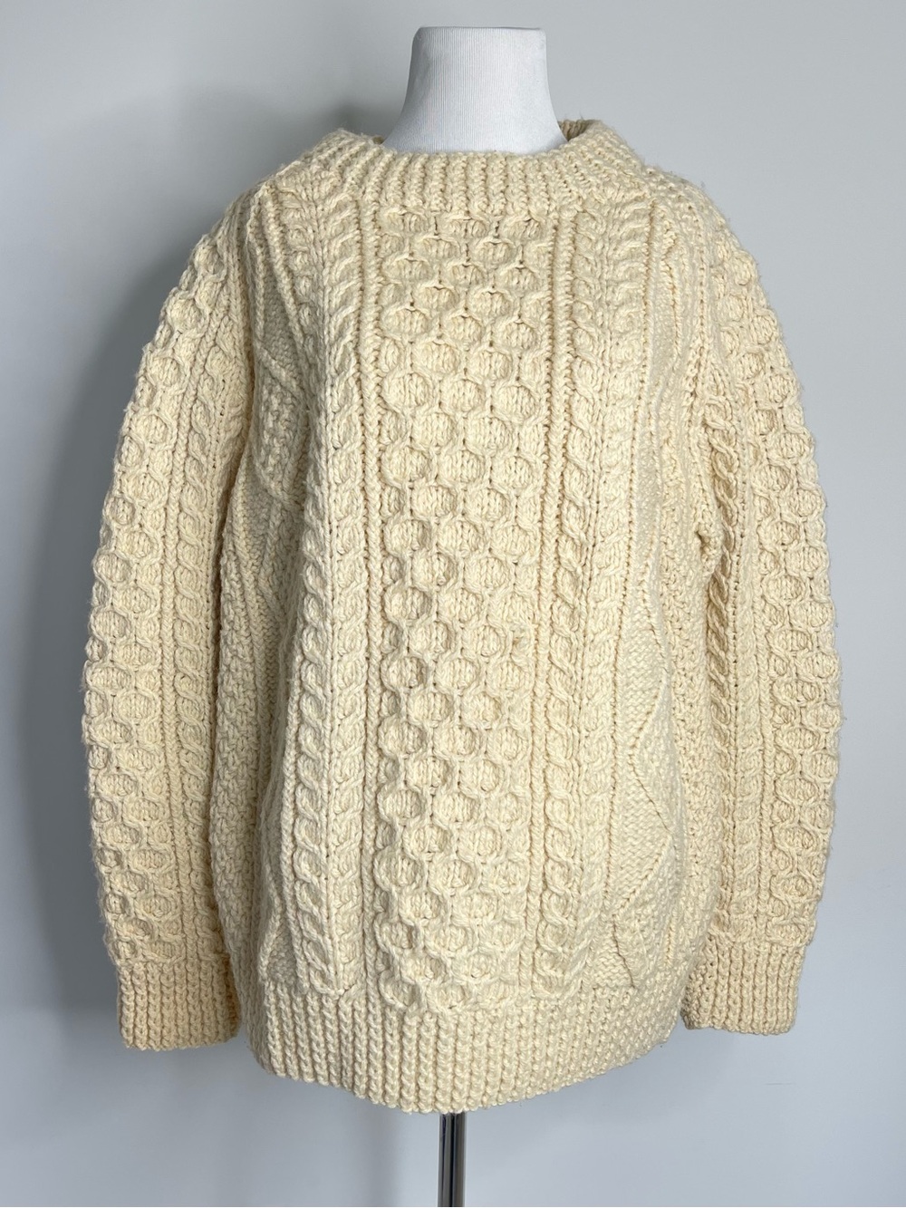 Vintage Marian 100% Wool Thick Quality Cream 3D CableKnit Aran Fisherman Sweater